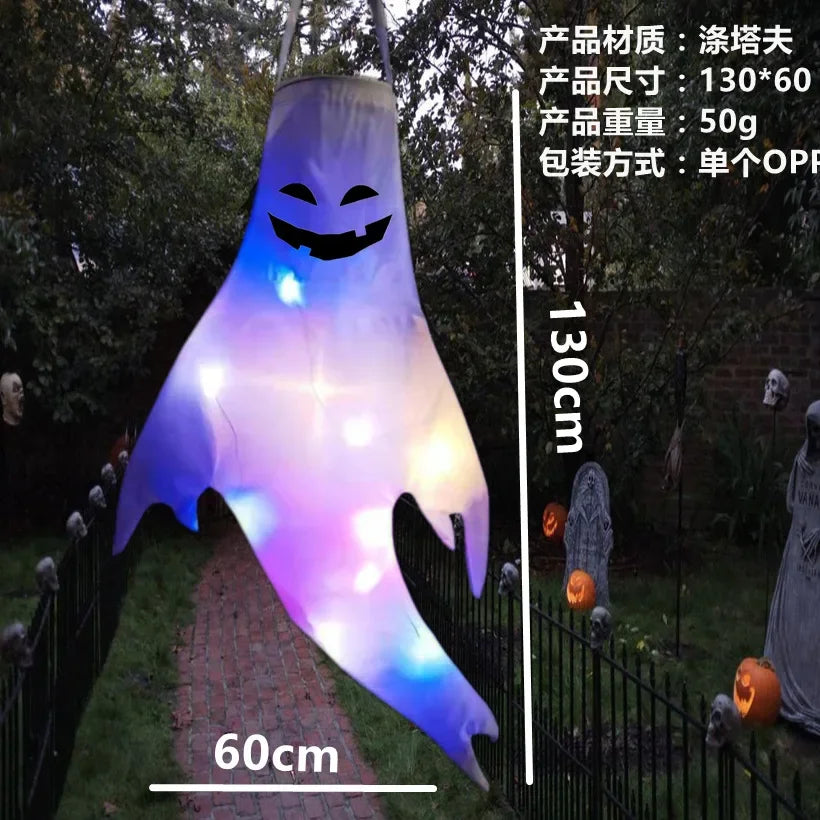 42/130cm Halloween Outdoor Ghost pendant LED Lights Battery Power Ghost Horror Grimace Glowing Party Props Halloween Decoration