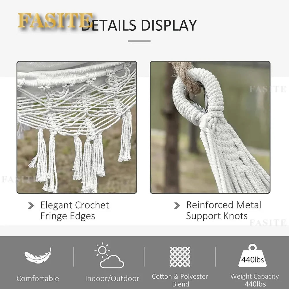 ins Style 2 Person Hammock Boho Large Macrame Fringe Double Deluxe Hammock Swing Net Chair Outdoor Indoor Hanging Deco