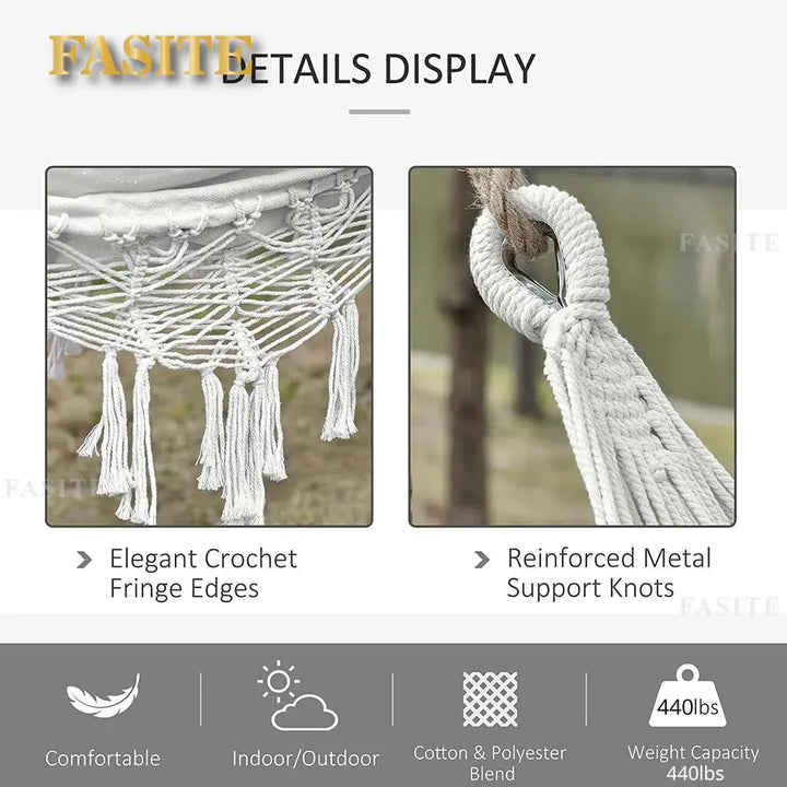 ins Style 2 Person Hammock Boho Large Macrame Fringe Double Deluxe Hammock Swing Net Chair Outdoor Indoor Hanging Deco