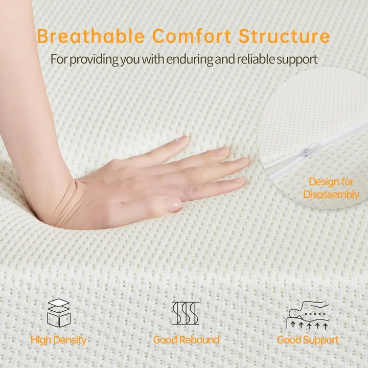 5 Inch Green Tea Twin Mattress in-a-Box, Medium-Firm Memory Foam Mattress for Pressure Relief, Removable and Washable Cover