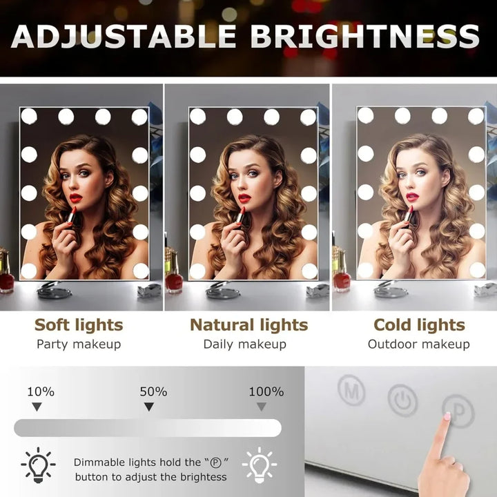 Tabletop Vanity Mirror with 12 LED Bulbs with 3 Color Lighting Modes, Bedroom, Bathroom Vanity Mirror, Touch Controls