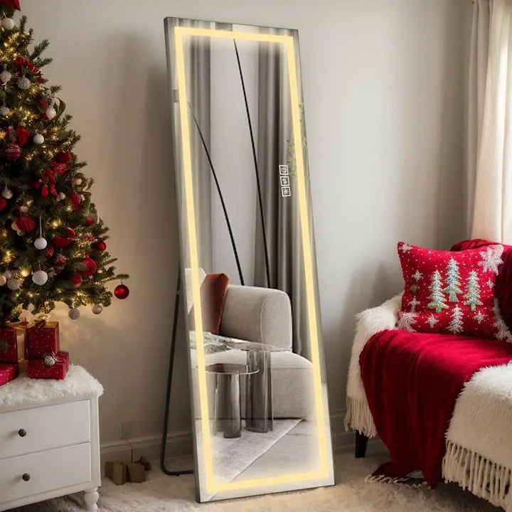 LED Full-Length Floor Mirror with Lights - Tall Standing Dressing Mirror for Bedroom - Large Full Body Lighted Mirror with