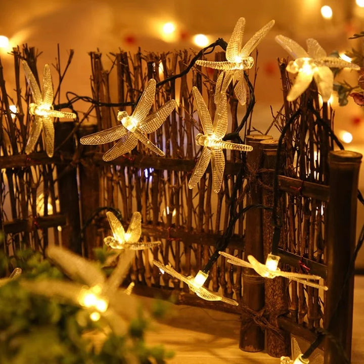 Solar Dragonfly Fairy String Lights â€“ 20 LED Waterproof Outdoor/Indoor Decorative Accent | Garden, Fence, Patio, Party | Trufairs