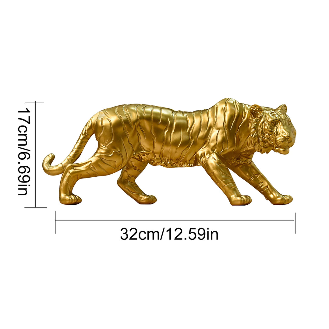Resin Tiger Casting Animal Figurine Ornaments Gold 3D Tiger Animal Statue Christmas Gift Collectibles for Home TV Cabinet Decor