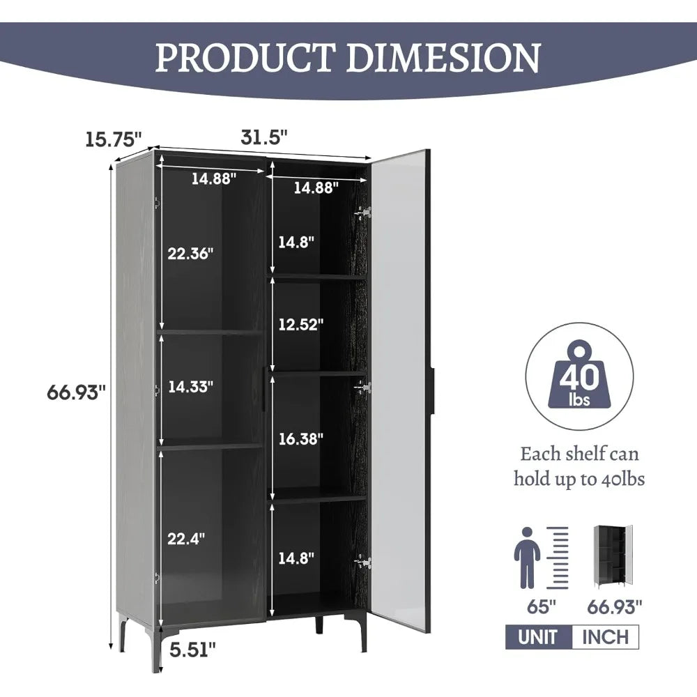 Illuminated Glass Display Cabinet with Adjustable Shelves for Collectibles