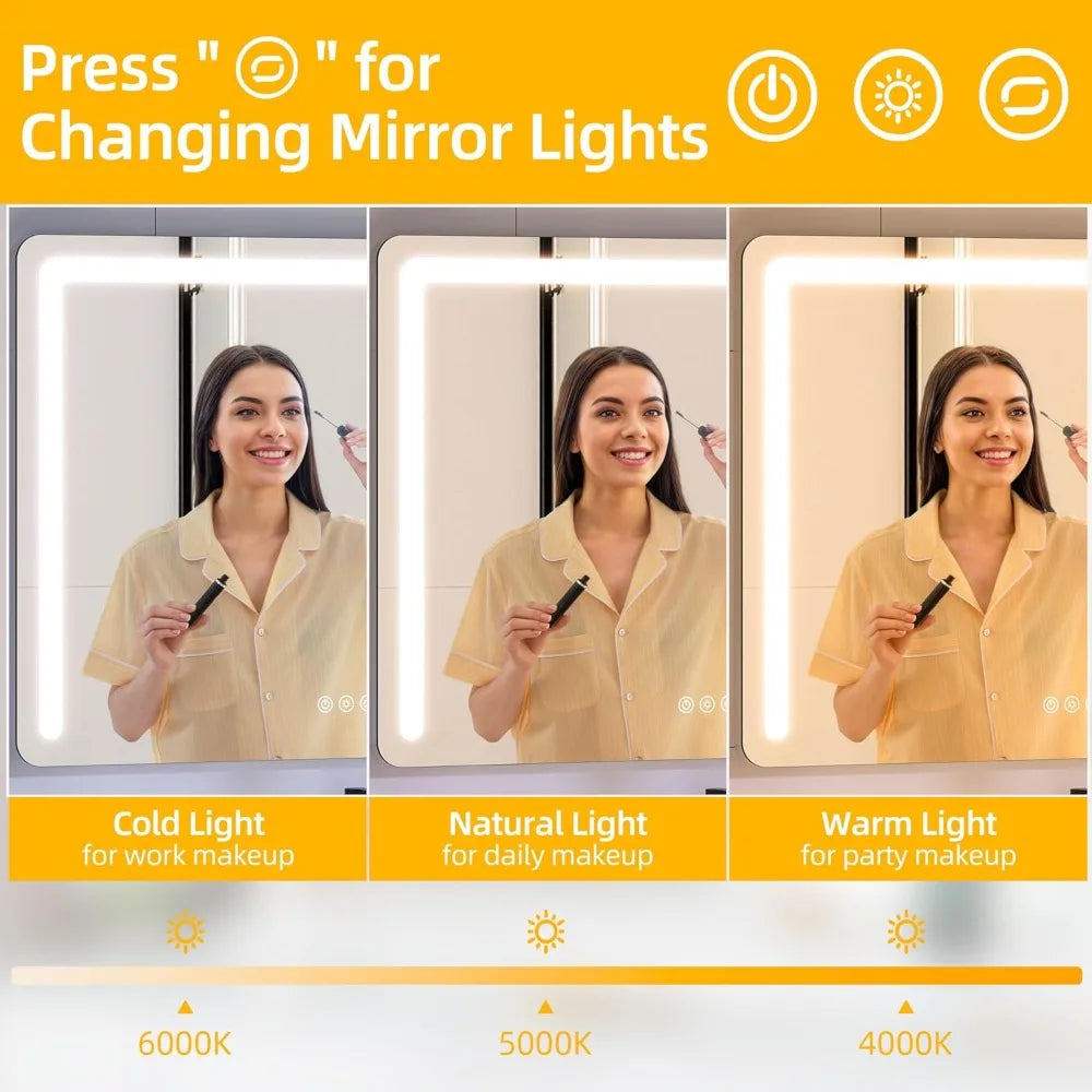 Vanity Mirror with Lights, 32" x 24" LED Large Vanity Makeup Mirror with Bluetooth Speaker, Wireless Charger, USB