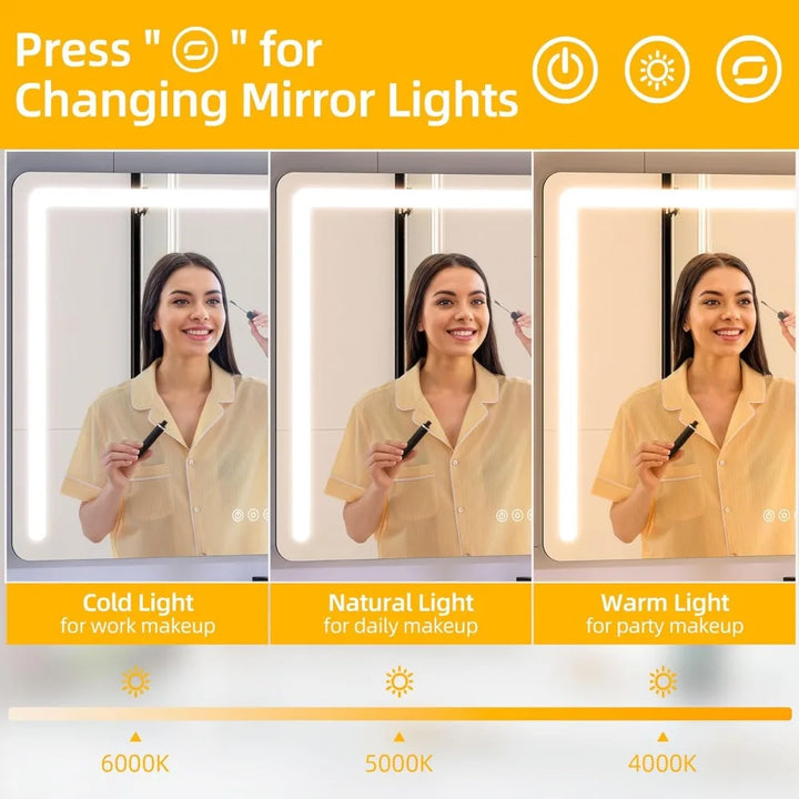 Vanity Mirror with Lights, 32" x 24" LED Large Vanity Makeup Mirror with Bluetooth Speaker, Wireless Charger, USB