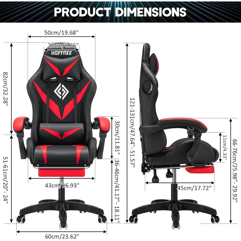Ergonomic Gaming Chair with Built-in Speakers, LED Lights, Massage, and Footrest for Adults