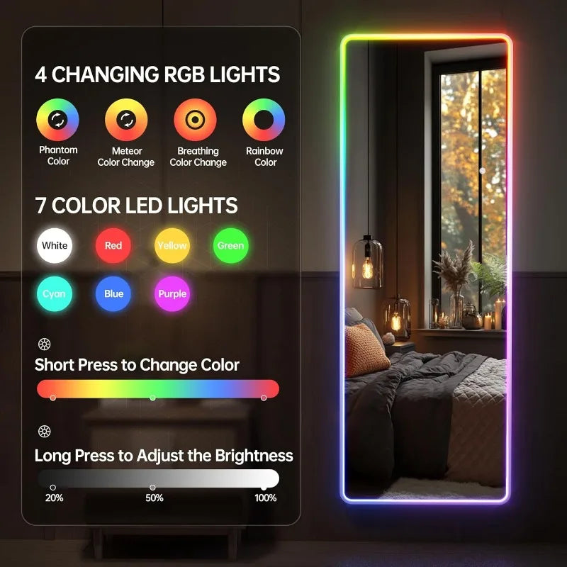 73"x28" LED Full Length Mirror with Stand, Full Body Mirror with Bluetooth Speaker, Light up Floor Mirror, Wall Mirror Fu