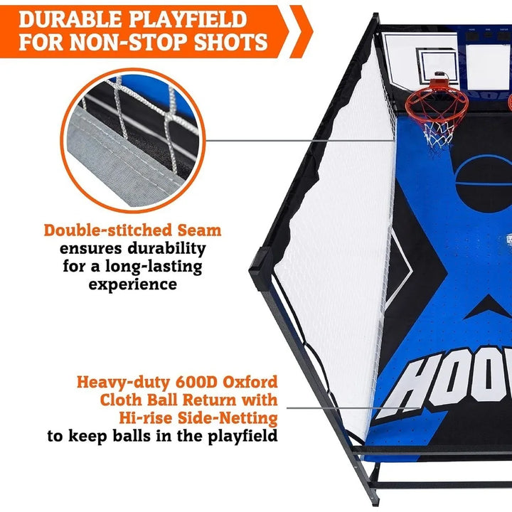hall of games premium arcade cage basketball game with steel frame and polycarbonate backboard, dual shot led scoring