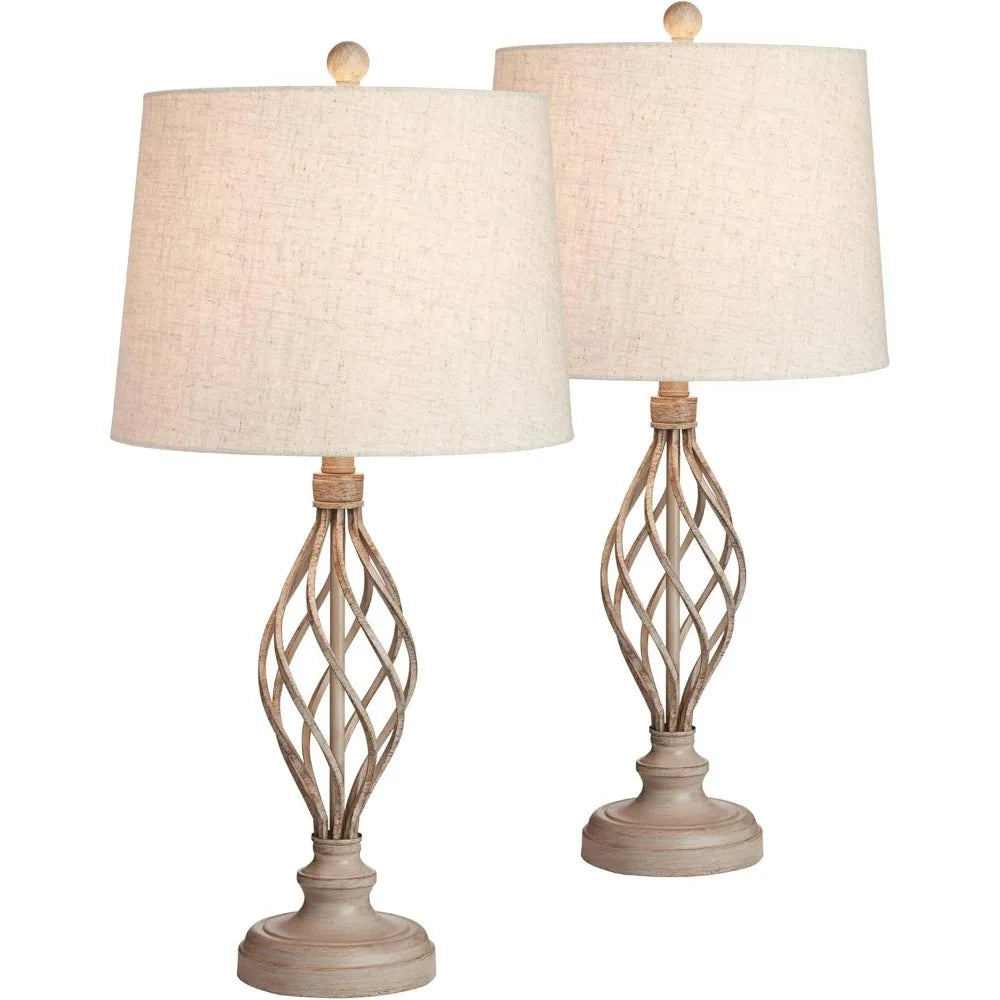 Modern Industrial Table Lamps 28" Tall Set of 2 Weathered Sand Iron Cream Tapered Drum Shade for Bedroom Living Room