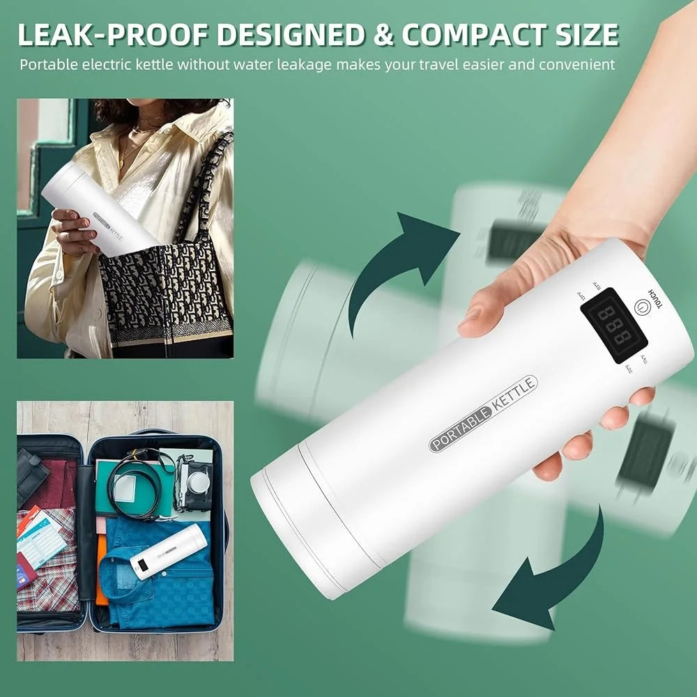 Portable Electric Kettle Travel Water Heater with 4 Temperature Control Mini Travel Tea Coffee Boiler Stainless Steel Fast