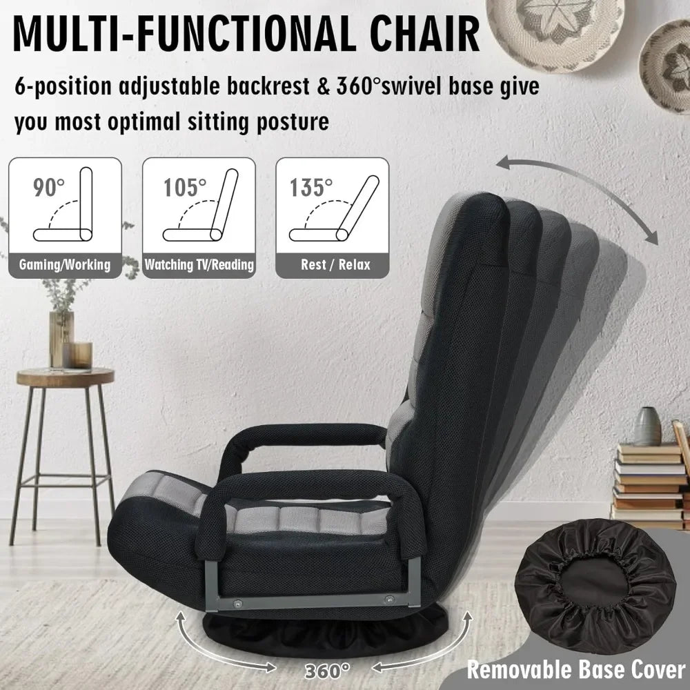 "swivel gaming chairs with armrests and folding reclining sofas for video gaming with adjustable positions, padded backrest and