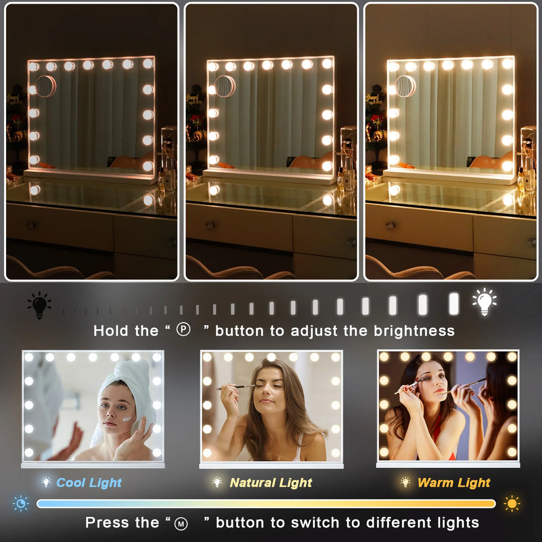 FENCHILIN Vanity Mirror with Lights Hollywood Lighted Makeup Mirror with 15 Dimmable LED Bulbs for Dressing Room Tabletop
