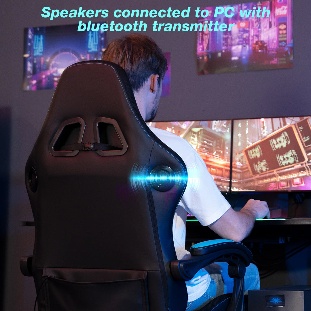 Ergonomic Gaming Chair with Massage Function PU Leather T-shaped Armrest Height Adjustable Recliner Folding Computer Chair