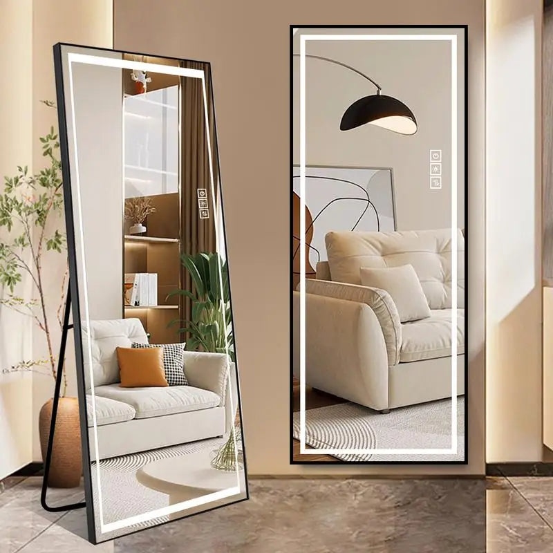 LED Full-Length Floor Mirror with Lights - Tall Standing Dressing Mirror for Bedroom - Large Full Body Lighted Mirror with