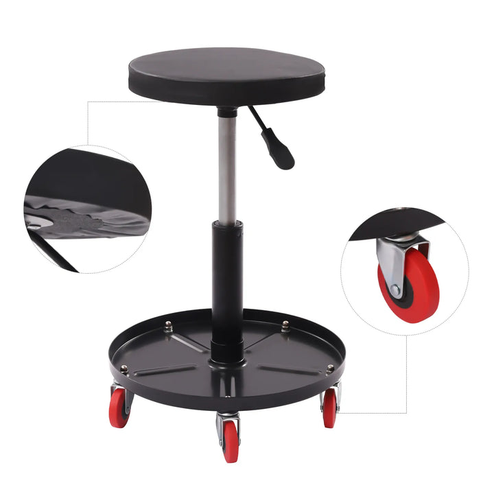 Rolling Garage Stool, Mechanic Work Shop Seat, with 5 Caster, 300LBS, Height Adjustable 44-56cm, Steel +PU