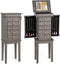 Jewelry Cabinet Armoire with 5 Drawers, 2 Side Doors with 8 Necklace Hooks, Top Flip Mirror, 4-Compartments Organizer, Standing