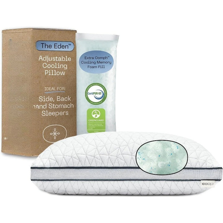 Home Goods Eden Bed Pillow Queen Size for Sleeping on Back, Stomach and Side Sleeper- Medium Soft Memory Foam Cooling Gel -