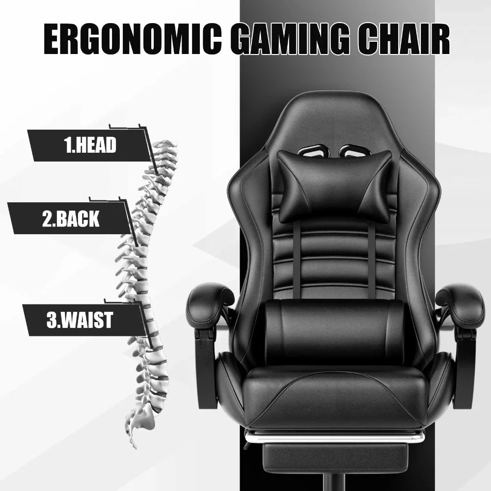 Ergonomic Gaming Chair with Footrest, Racing Style Video Game Chair for Adults, Reclining Gamer Office Chair