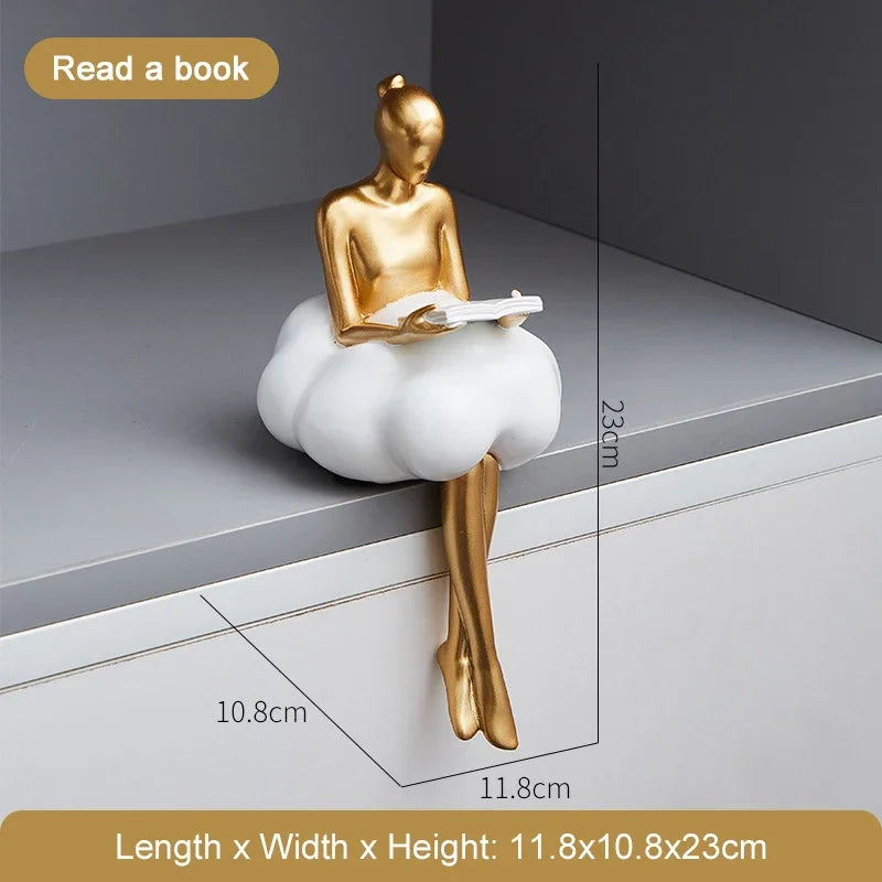 Light Luxury Cloud Girl Golden Ornament Resin Originality Desktop Humanoid Decoration Ballet Sculpture A Living Room For Home