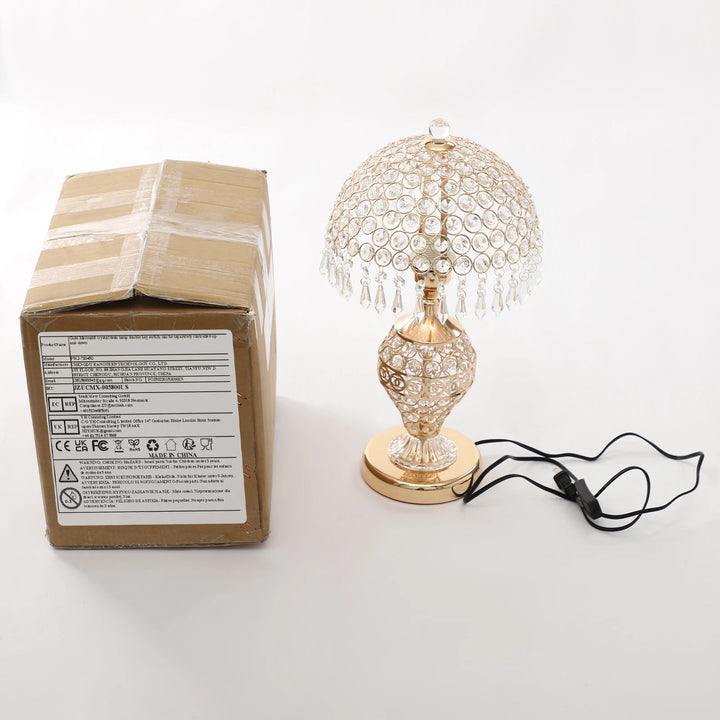 Crystal Table Lamp,Gold 110V Tabletop Decorative Bedside Lamp Corded Electric Lighting 3-5m² for Bedrooms,Living Rooms