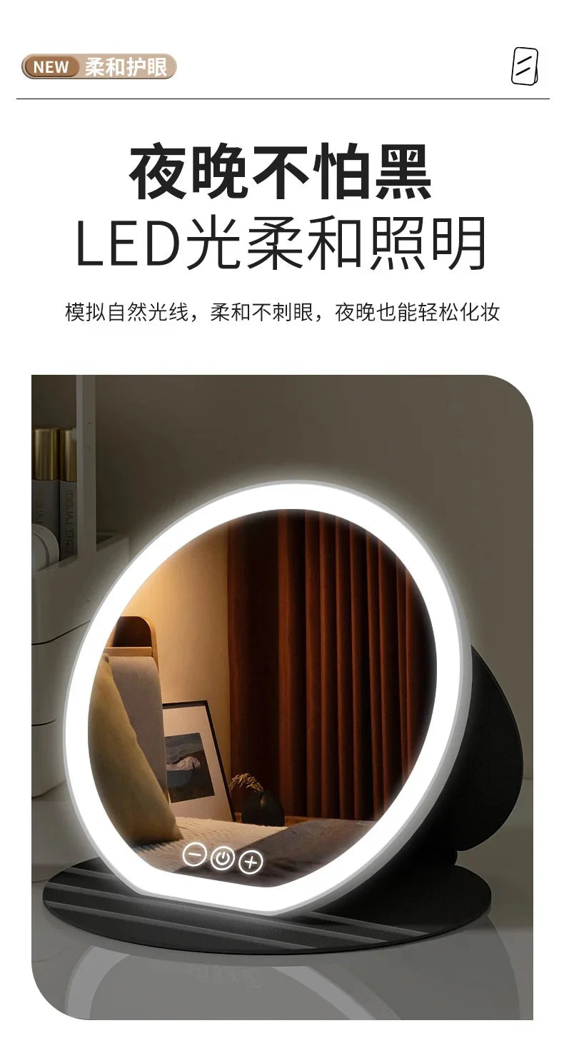 3 Colors Dimmable LED Makeup Mirror With Touch Screen Fold Cosmetic Makeup Mirror Rechargeable Tabletop For Travel & Home Use
