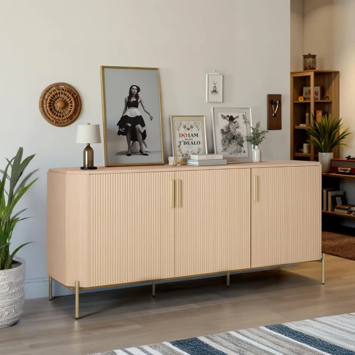 66.3" Sideboard Buffet Cabinet, Kitchen Storage Cabinet with Fluted Decorated Doors, Wooden Accent Console with 3 Doors for Liv