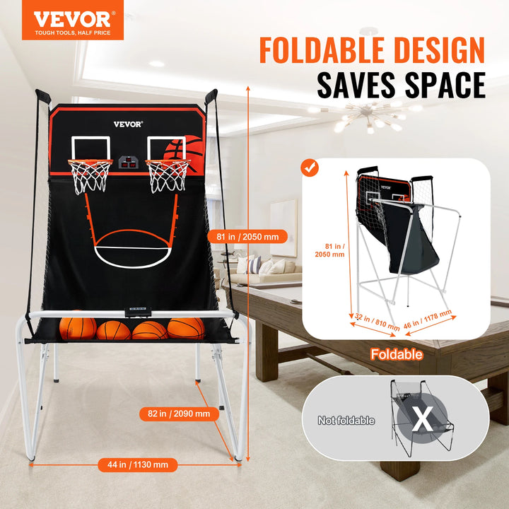 VEVOR Foldable Basketball Arcade Game Indoor Basketball Game with 4 Balls 8 Game Modes Electronic Scoreboard Inflation Pump