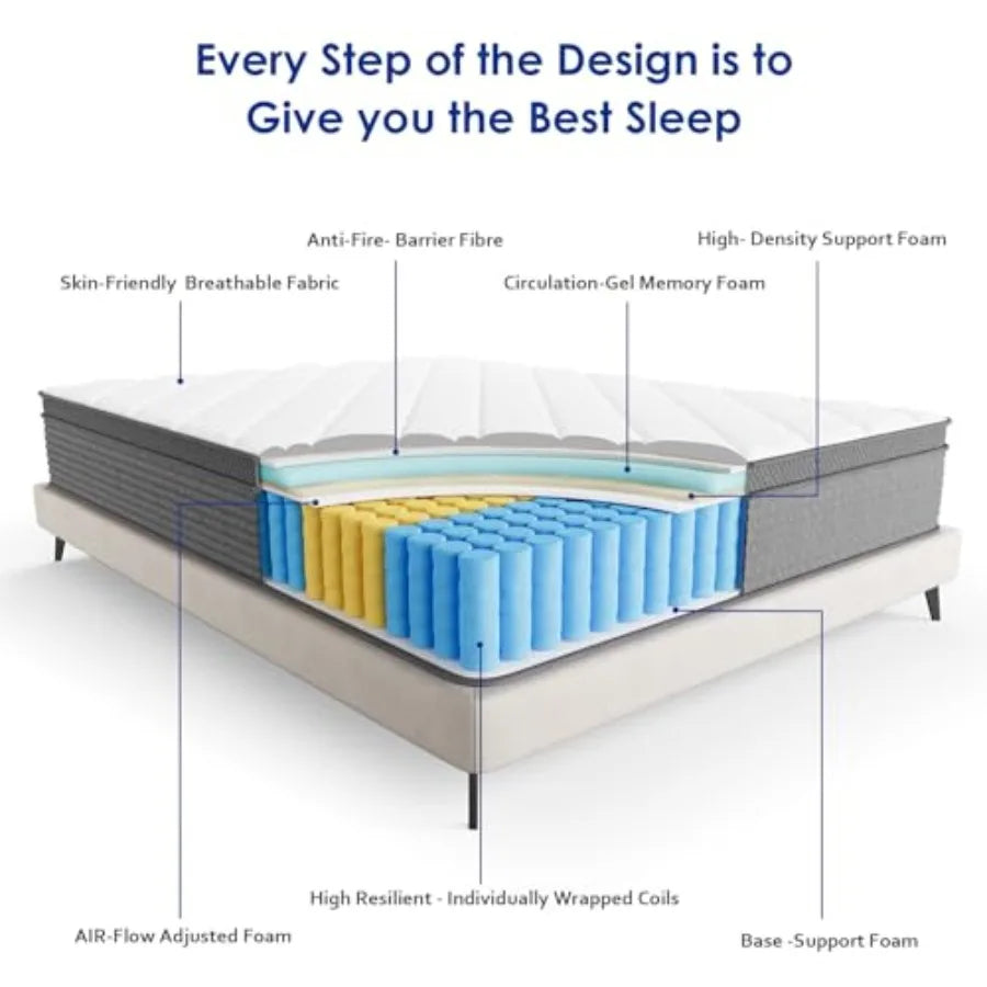 10 Inch Gel Memory Foam and Innerspring Hybrid Mattress in a Box with Individual Pocket Springs for Superior Motion Isolation a