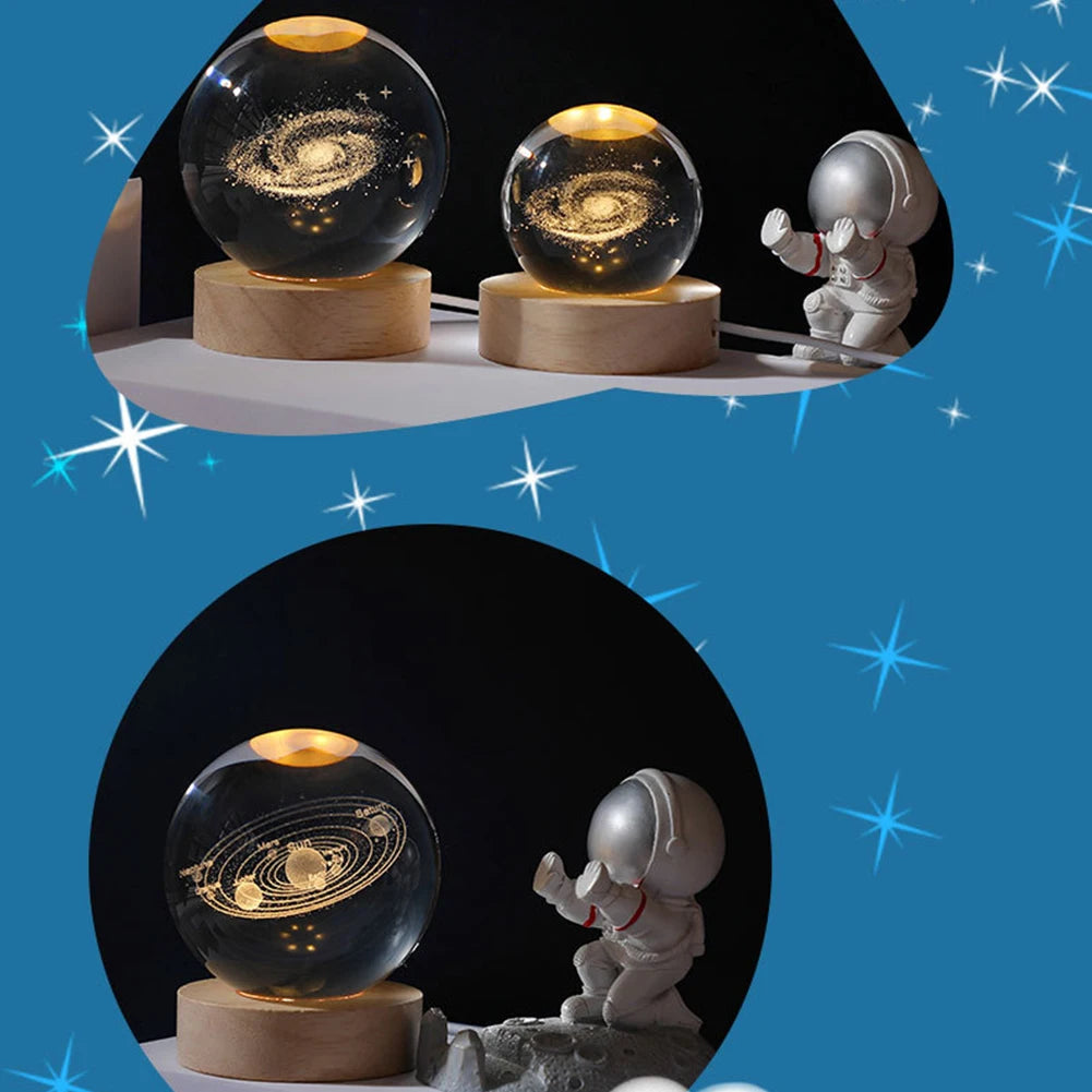 USB LED Night Light Galaxy Crystal Ball 3D Moon Planet Table Lamp Decor Bedroom Atmosphere Lamp for Birthday Kids Xmas Gifts