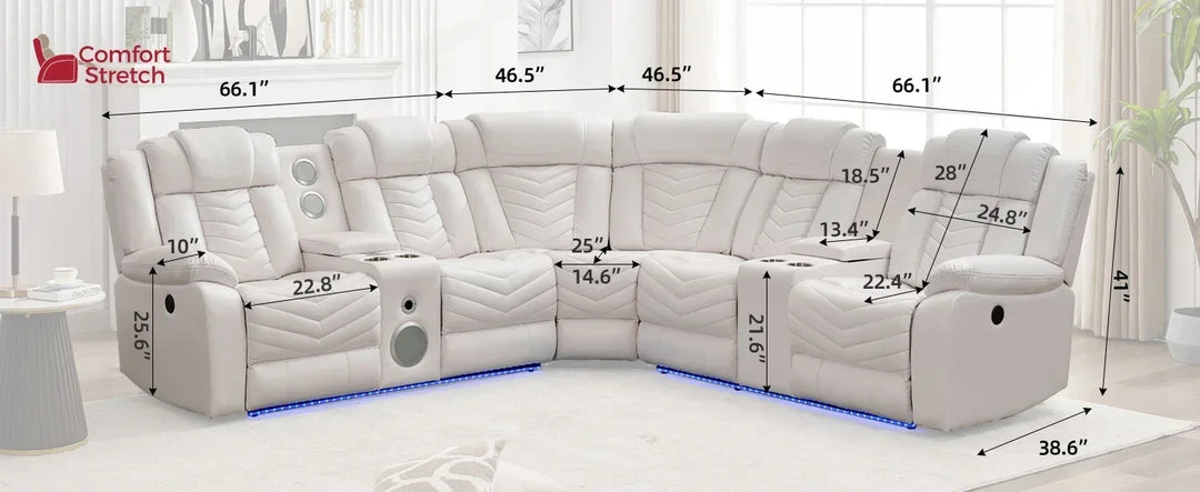 RPD4-Power Recliner Sectional Sofa Couches with Bass Speakers Living Room.Leather Reclining Corner Sectionals Sofa Couch Sets wi
