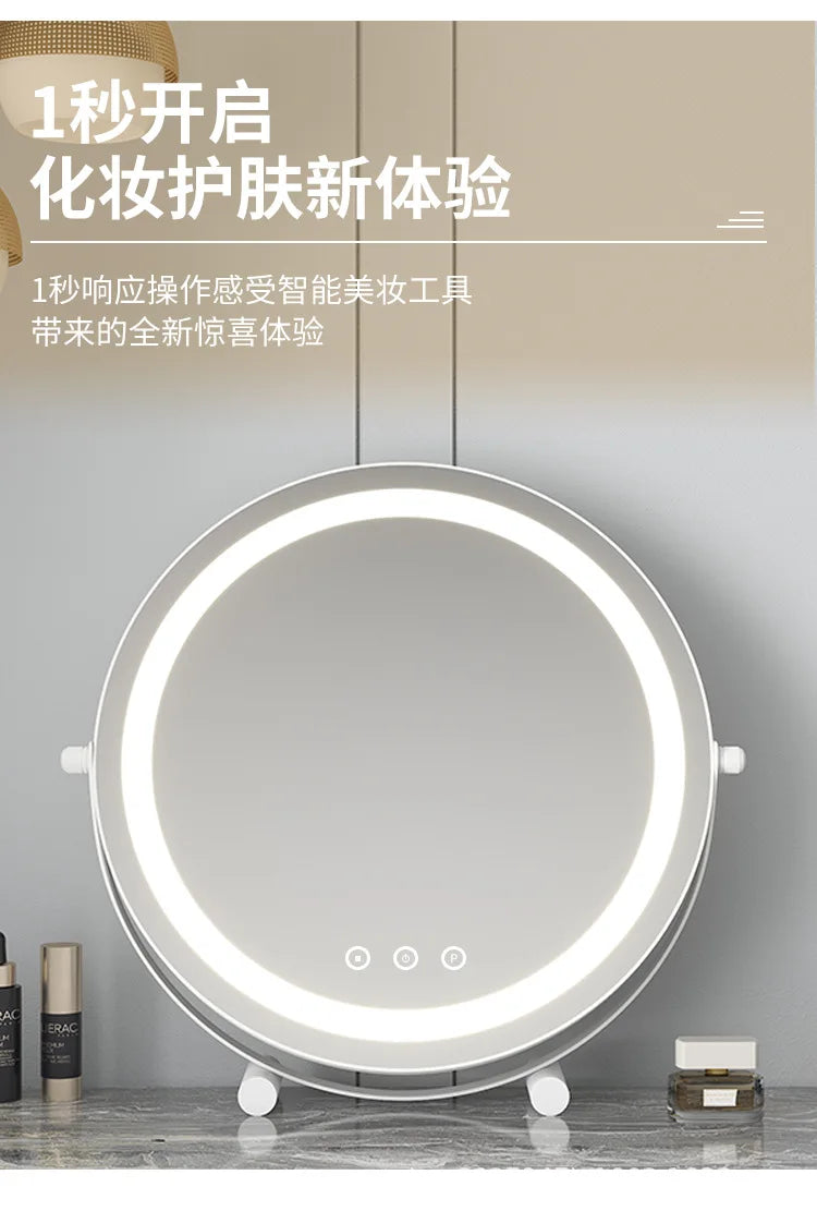Metal Desktop Makeup Mirror  3-Level LED Lighted Vanity Mirror  Adjustable Rotating Makeup Mirror for Clear Imaging