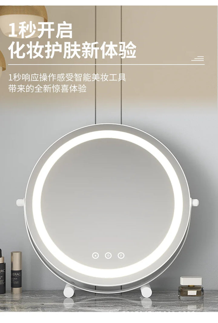Metal Desktop Makeup Mirror  3-Level LED Lighted Vanity Mirror  Adjustable Rotating Makeup Mirror for Clear Imaging