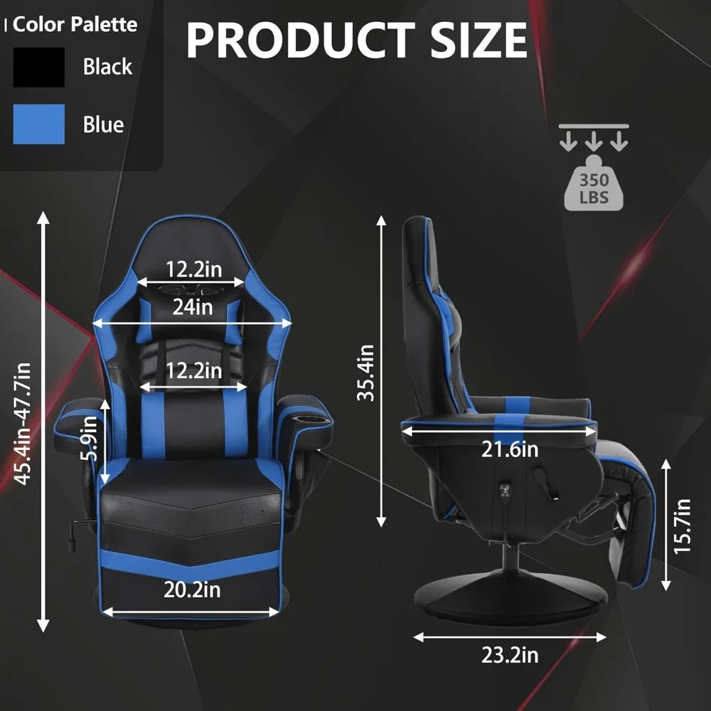 Gaming Chair with Massage for Adults, Comfy Reclining Gaming Chair with Footrest, Adjustable Backrest and Cup Holder, Black Blue