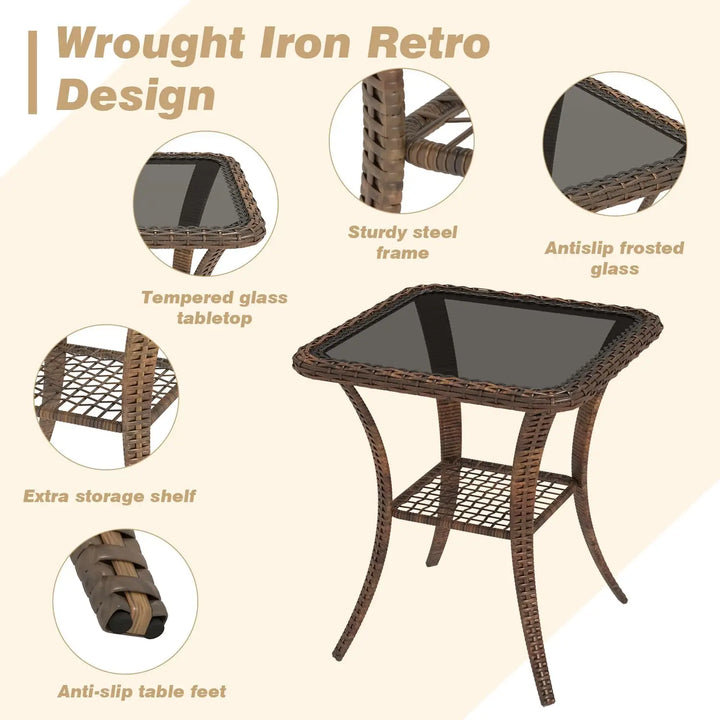 3 Pieces Patio Furniture Set, Outdoor Swivel Rocker Patio Chairs, Wicker Patio Bistro Set with Rocking Chair, Thickened Cushions