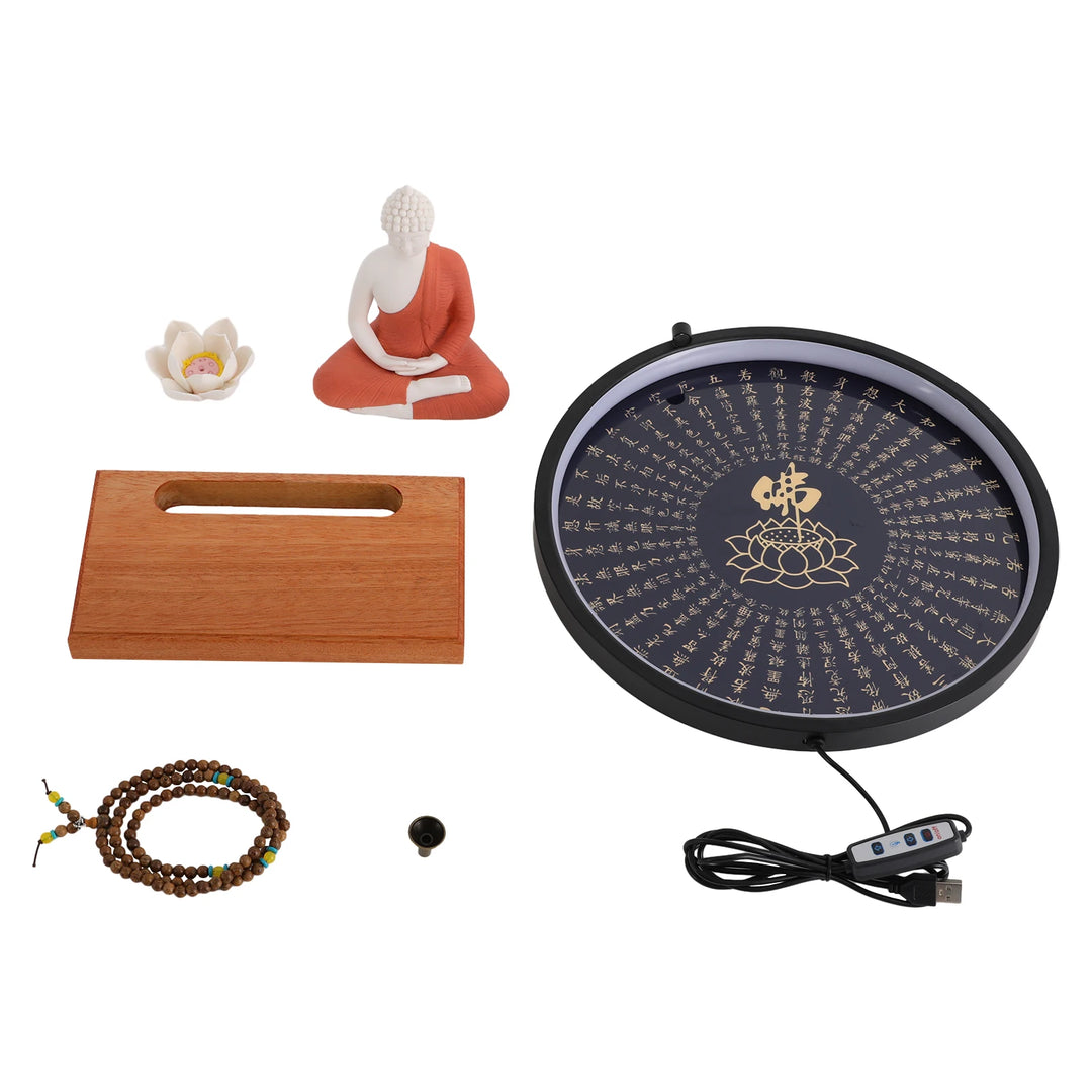 Ceramic Meditating Figurine for Home Décor with Circle LED Lamp – Decorative Sculpture