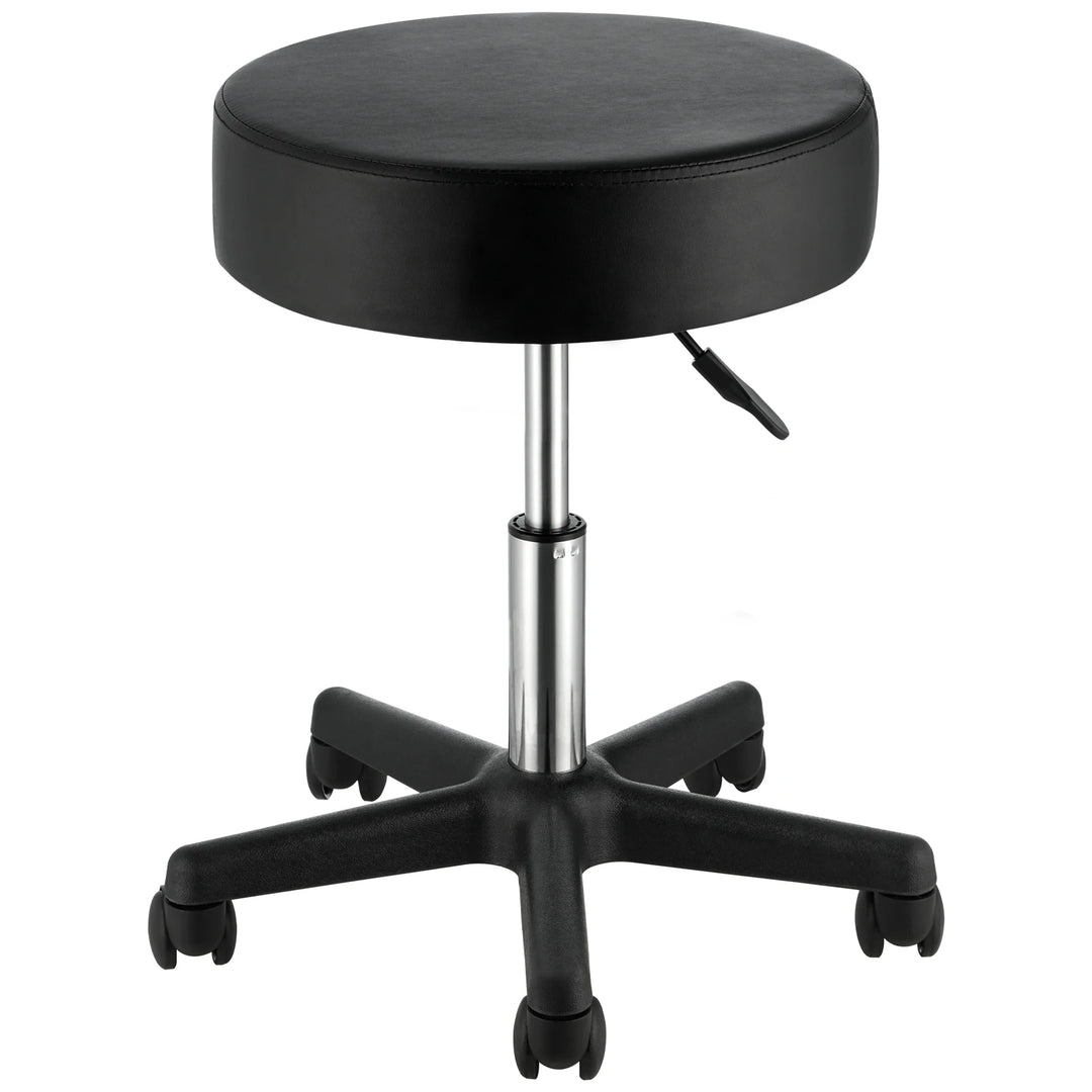 SucceBuy Rolling Round Stool 40cm Diameter w/ 5 Swivel Casters 360° Rotation Height Adjustable Round Stool for Bar Salon Office