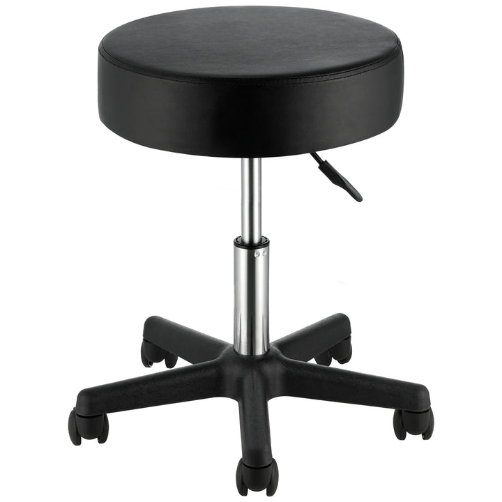 SucceBuy Rolling Round Stool 40cm Diameter w/ 5 Swivel Casters 360° Rotation Height Adjustable Round Stool for Bar Salon Office