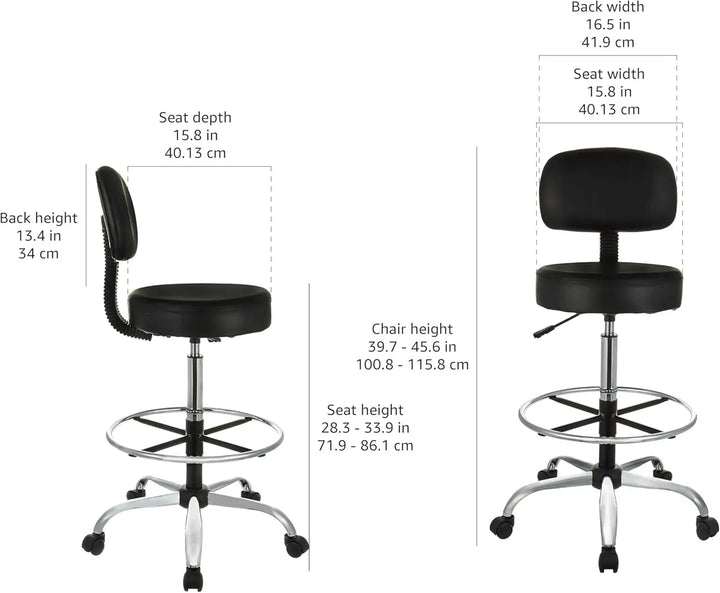 Multi-Purpose Adjustable Drafting Spa Bar Stool with Foot Rest and Wheels - Black