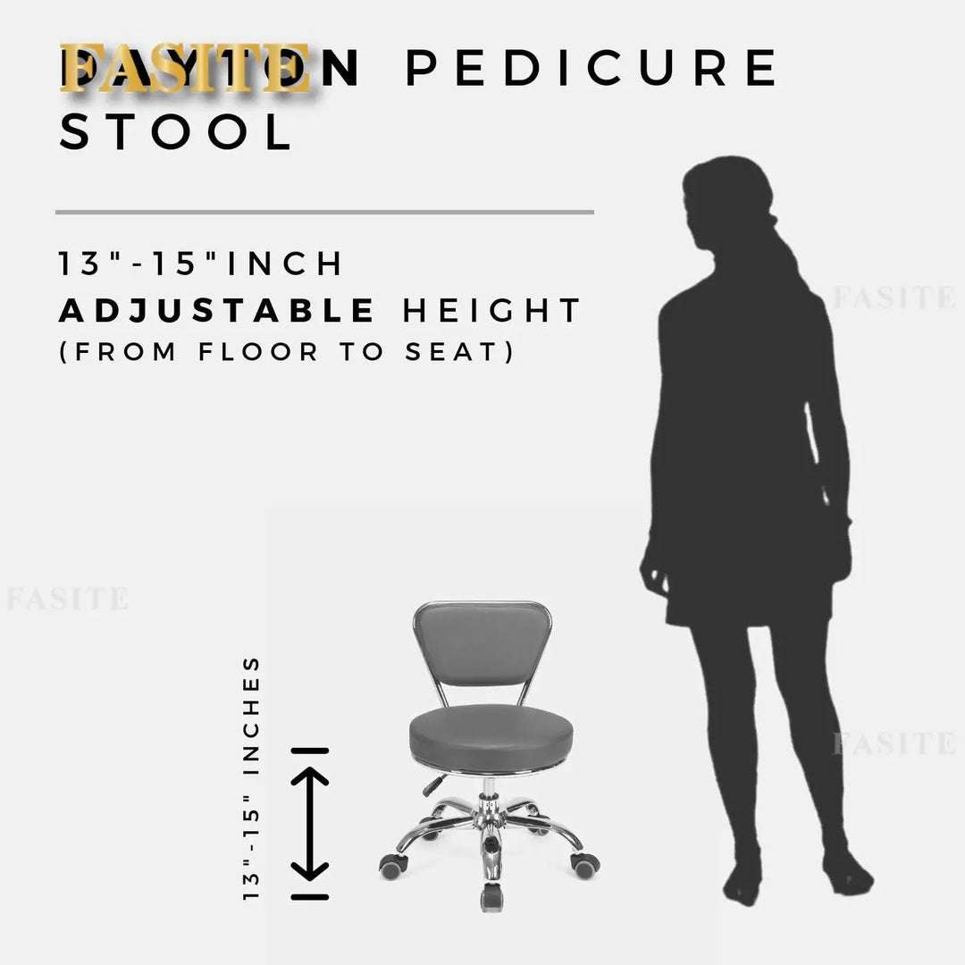 Nordic Short Stool Adjustable 13-15 Rolling Pneumatic, Paded Shower Bench Back-Support