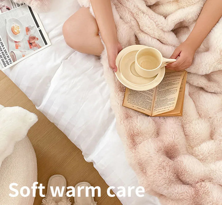Luxury Thickened Rabbit Fur Plush Blanket High End Ultra Soft Cozy Office Nap Blanket Autumn Winter Sofa Cover for Living Room