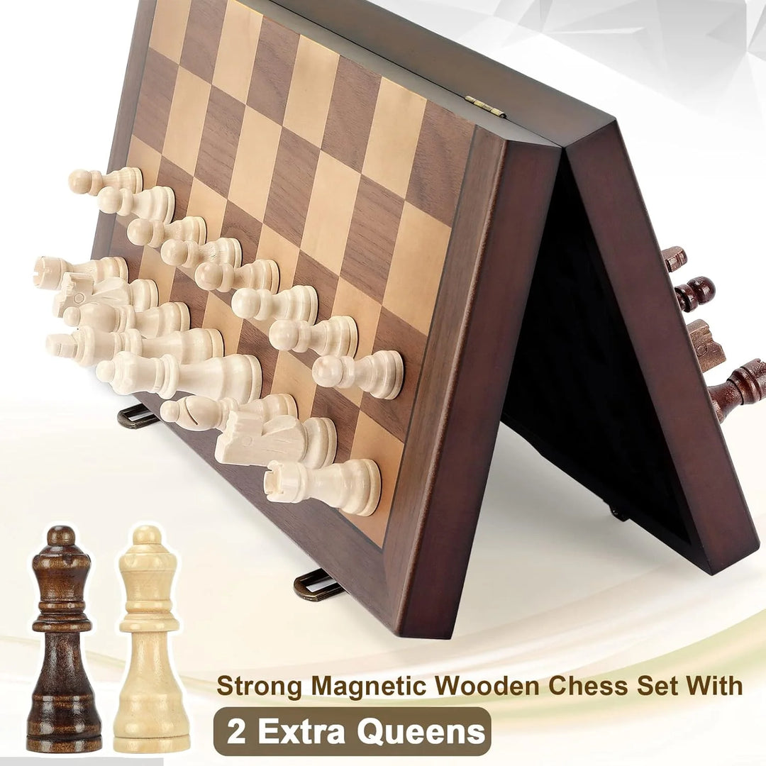 Magnetic Wooden Chess Set for Adults Kids  Chess Board with Handmade Pieces, Folding Portable Travel Unique Chess Sets Game for