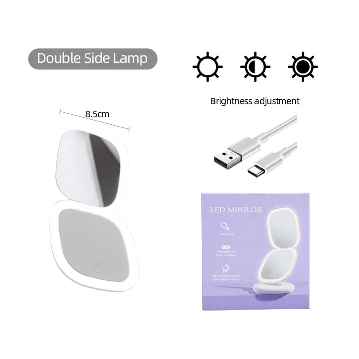 Mini Makeup Mirror Led Compact Pocket Portable Foldable Cosmetic Charge Makeup Mirror With 10X Light Magnifying Makeup Mirror