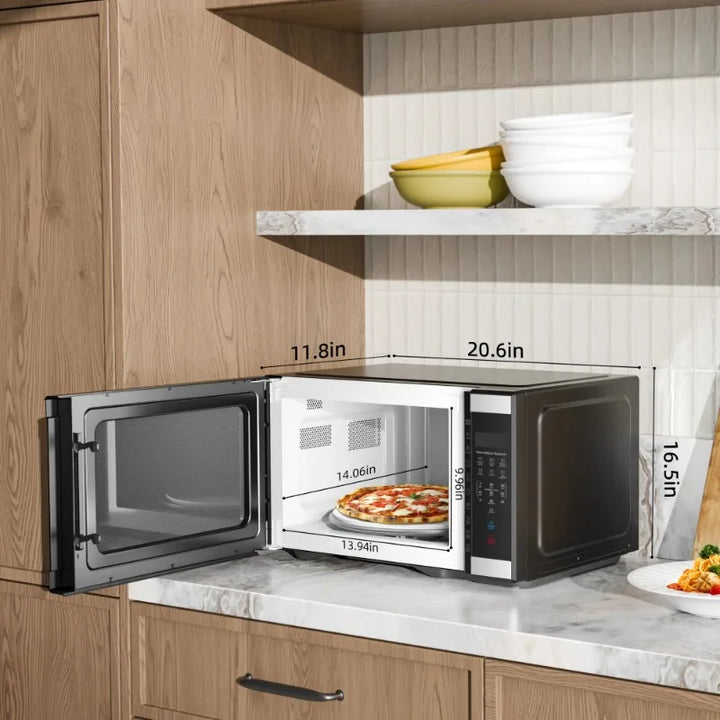 Hamilton Beach 1.1 Cu ft Countertop Microwave Oven, White and Stainless Steel