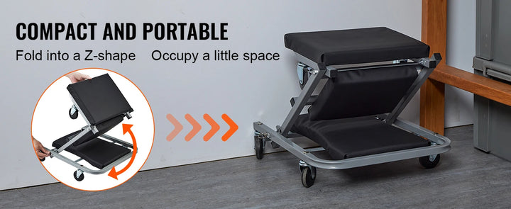 SucceBuy Z-Creeper Seat 2 in 1 Rolling Folding Car Creeper/Stool Low Profile  with 6 pcs Wheels for Garage Shop Auto Repair