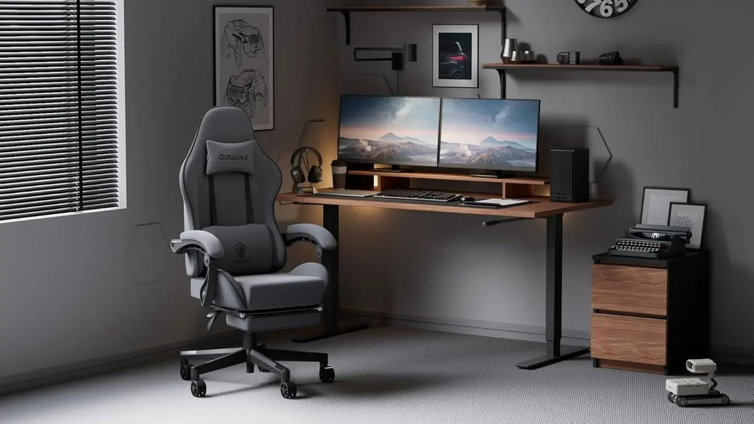 Gaming Chair Fabric with Pocket Spring Cushion, Massage Game Chair Cloth with Headrest, Ergonomic Computer Chair