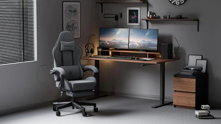 Gaming Chair Fabric with Pocket Spring Cushion, Massage Game Chair Cloth with Headrest, Ergonomic Computer Chair