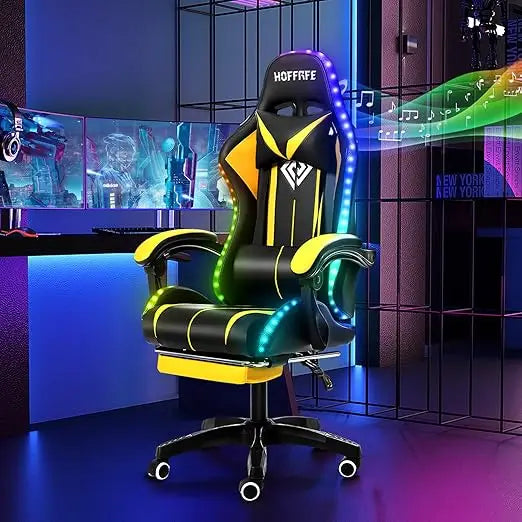 Pink Gaming Chair with Speakers and Led Lights Massage Video Game Chair with Footrest Reclining Computer Gaming Chair for Girls