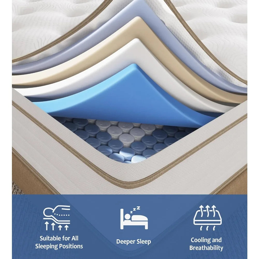 Hybrid 10 Inch Full Size Mattress in a Box, Memory Foam & Individually Pocket Spring for Pain Relief, Medium Firm